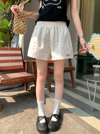 Japanese Cute Ins Star Wide Leg Shorts For Women Summer Loose Straight Pants High Waist Casua