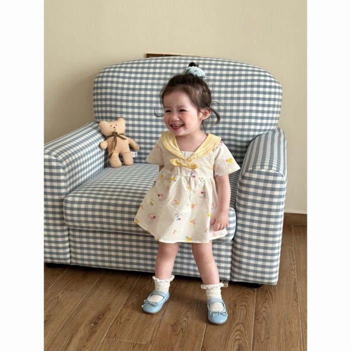 Girls Super Cute Dress New Summer Baby Girl Cute Navy Style Summer Cartoon Short Sleeve Skirt