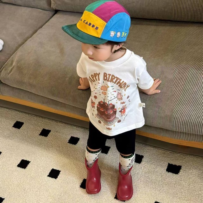 Birthday Printed Cotton Boys Short-sleeved T-shirt Korean Style Small And Medium-sized Childr