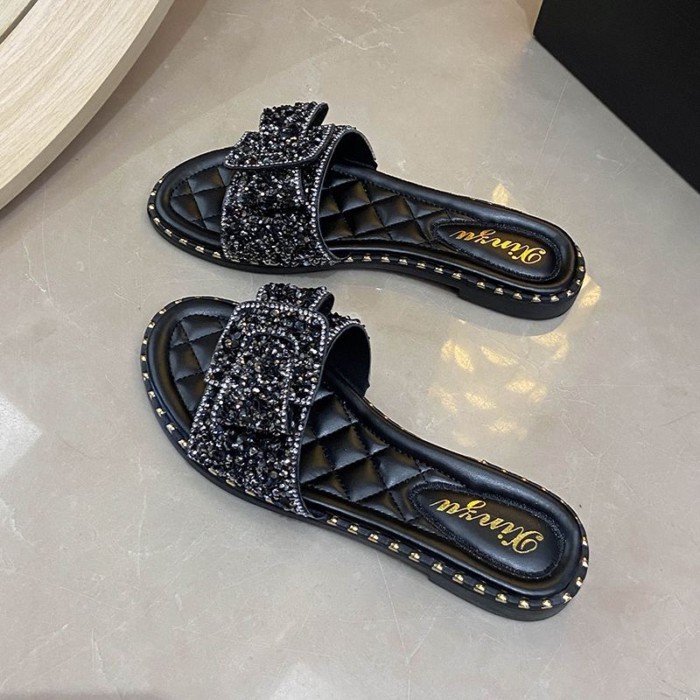 Giày lười nữ thắt nơ dành cho giới xã hội, dép sandal nữ thông thường mùa hè đế bệt cao cấp