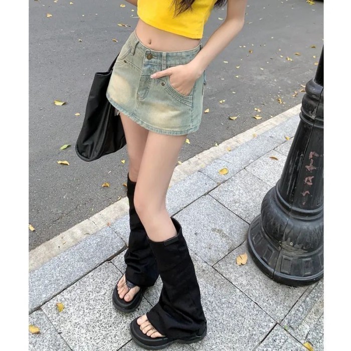 Lan ~ a-line Phong Cách Mới Váy Denim Chống chói Nữ Hot Girl Phong Cách Thiết Kế Cảm Thấy Ôm Vừa vặn Hơn Nhìn Ngắn S