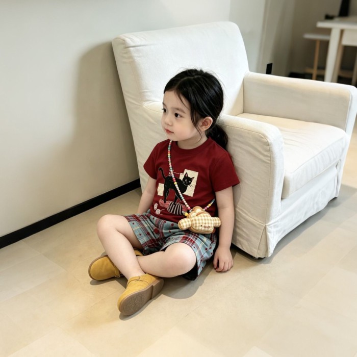 Bé Gái Phù Hợp Với Mùa Hè Mới Trẻ Em Ngọt Ngào Phong Cách Nữ Tính In Hình Áo Thun Tay Ngắn Kẻ Sọ