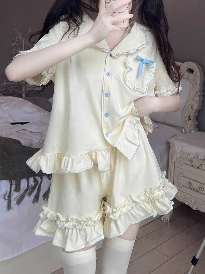 Korean Style Ins Style Sweet And Cute Pajamas For Women Summer Short-sleeved Shorts Thin Loos