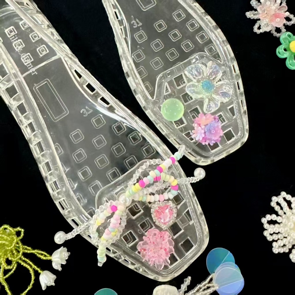 Ngọc Trai Handmade Đính Hạt Kim Sa Lấp Lánh DIY Rỗng Thạch Giày Pha Lê Phụ Kiện