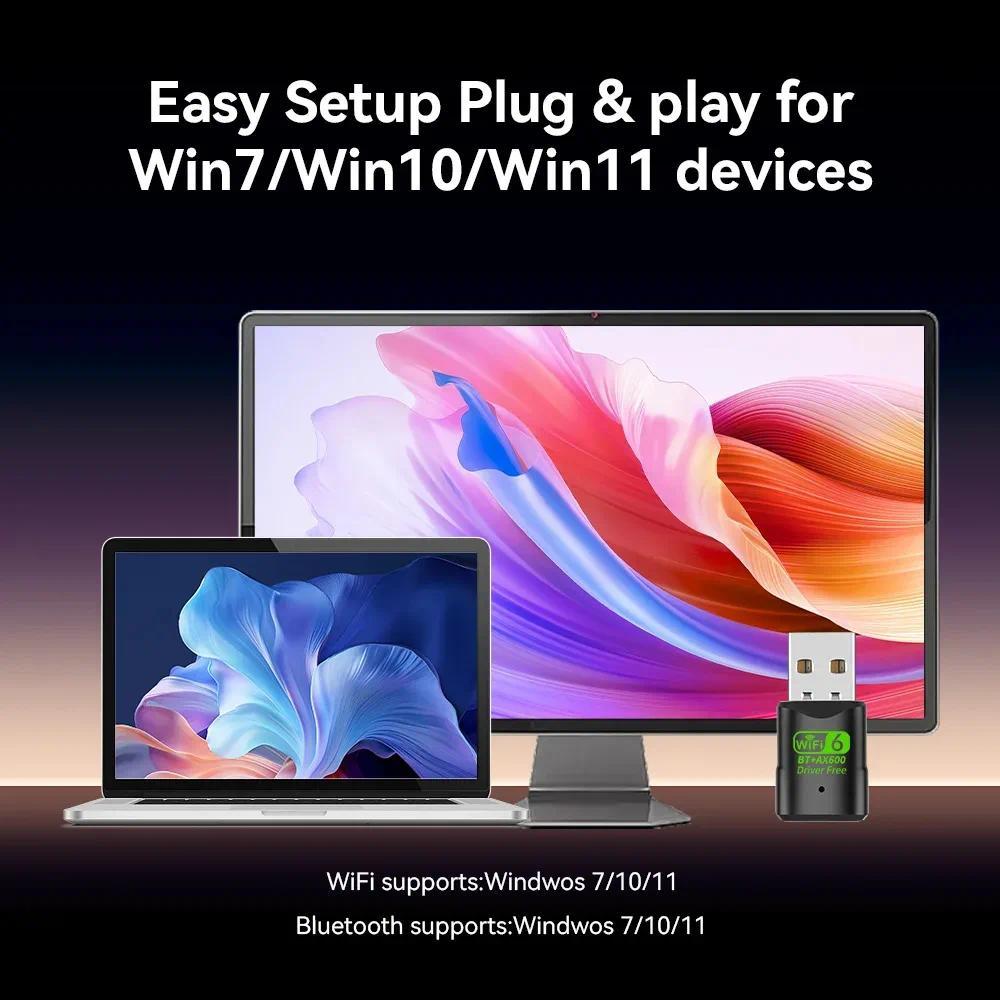 [Sẵn sàng] Card mạng không dây USB 600Mbps WiFi 6 2.4G / 5GHz Bluetooth 5.4 USB Wifi Dongle Adapter Driver-Miễn phí cho PC Win10 / 11