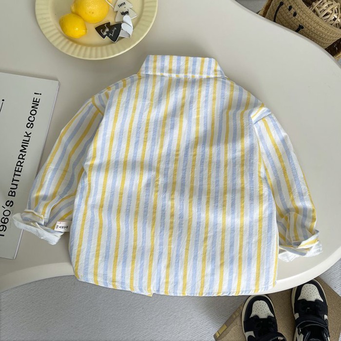 bé trai áo sơ mi sọc áo sơ mi bé trai quần áo trẻ em 1234 tuổi áo khoác cotton xuân thu phiên bả