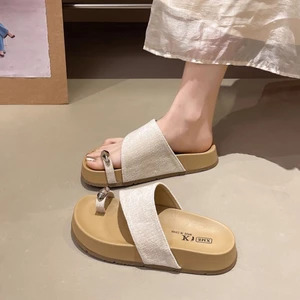 Dép xỏ ngón phong cách retro đơn giản mùa hè mới mặc ngoài da báo dép kim loại chống trượt đa nă