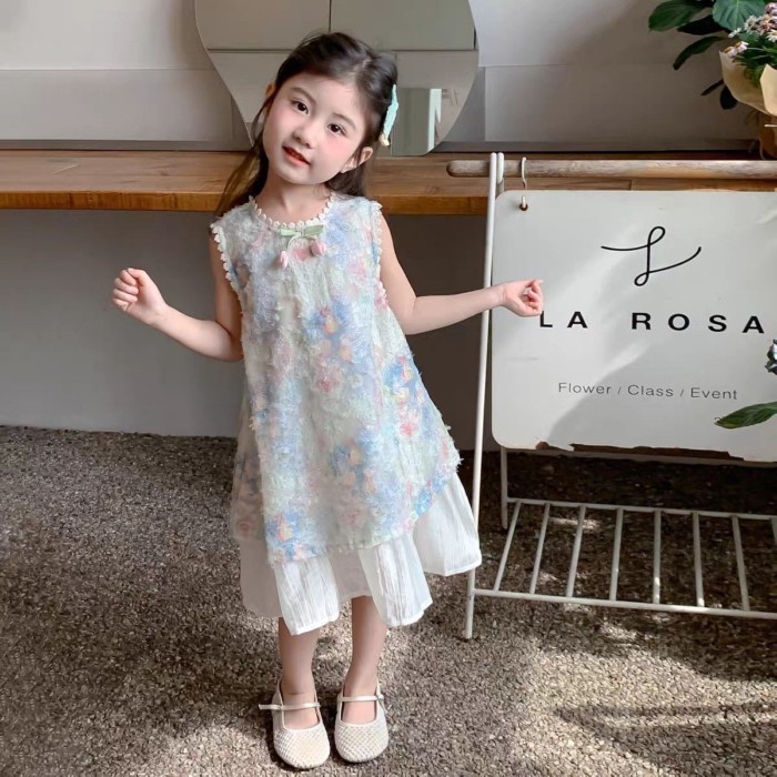 Váy mùa hè cho bé gái phong cách nóng bỏng váy hoa tulip mục vụ ngọt ngào mới Đầm công chúa k