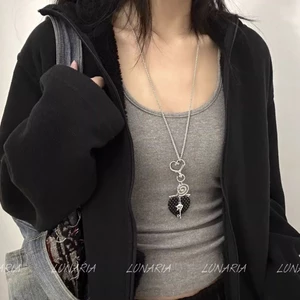 màu đen acrylic chấm bi tình yêu dài Vòng đeo cổ cho nữ y2k ngôi sao năm cánh áo len dây chuyền c