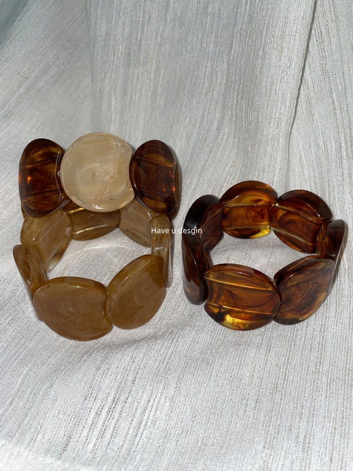 Have u desgin Melade Retro Hổ Phách Acrylic Co Giãn Vòng Tay Niche Pháp Đơn Giản Rộng Vòng Tay