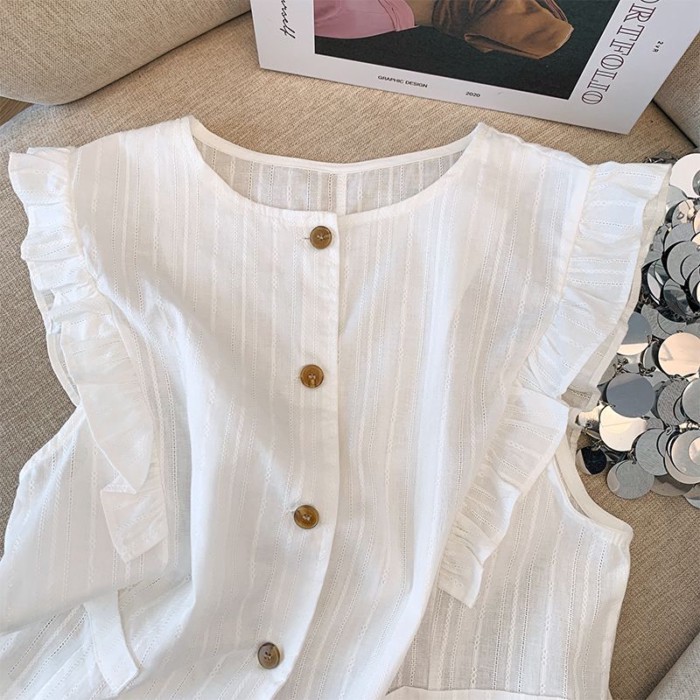 Áo sơ mi cộc tai thiết kế mùa hè độc đáo, áo vest vest một hàng phong cách mới