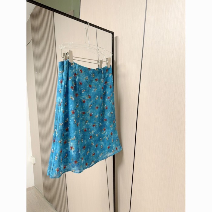 Tyrande girl váy voan thẳng hoa màu xanh retro tranh sơn dầu đuôi cá váy giữa