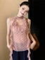 Áo vest voan cổ dây gió nhẹ nhàng chấm bi cho nữ thiết kế ruffle retro kiểu Pháp