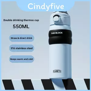 Chai cách nhiệt cao cấp Street Double Drink có khóa và ống hút để tập thể dục và du lịch