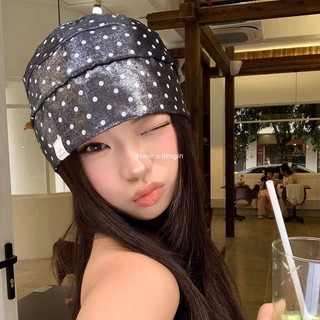 Have u desgin Nhật Bản Retro Chấm Bi Baotou Mũ Nữ Xuân Hè Cao Cấp Thời Trang Mũ Lạnh Thể Hiện Mặt Nhỏ Chui Đầu Cọc Mũ