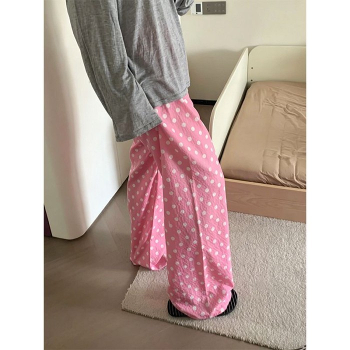 bộ đồ ngủ chấm bi mùa hè dành cho nữ, dáng rộng, mỏng, giản dị, đa năng, mỏng, chống muỗi, ống r