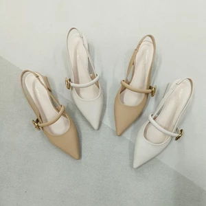 Sandal nữ mùa hè mới, da mềm đa năng, gót dày, đế mềm, khí chất, giày mũi nhọn mũi nông phong