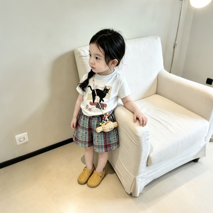 Bé Gái Phù Hợp Với Mùa Hè Mới Trẻ Em Ngọt Ngào Phong Cách Nữ Tính In Hình Áo Thun Tay Ngắn Kẻ Sọ