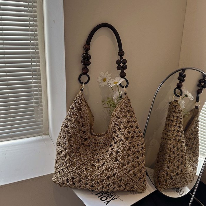 Love Lazy Style Hollow Woven Bag Women's New Travel Shoulder Tote Bag Beach Straw Bag