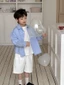 Áo Sơ Mi Và Áo Khoác Bé Trai Xuân Thu Phong Cách Anh Quốc Áo Sơ Mi Trẻ Em Lớn Màu Xanh Áo Dài Ta