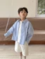 Áo Sơ Mi Và Áo Khoác Bé Trai Xuân Thu Phong Cách Anh Quốc Áo Sơ Mi Trẻ Em Lớn Màu Xanh Áo Dài Ta