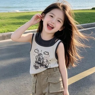 Áo khoác cotton mùa hè cho bé gái, áo thun không tay sành điệu cho bé gái, áo dây cho bé gái và trẻ