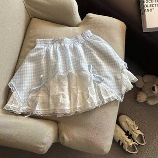 Váy ren nơ ngọt ngào nối kẻ sọc váy xòe cho nữ mùa hè lưng thun váy trẻ em cỡ vừa và lớn