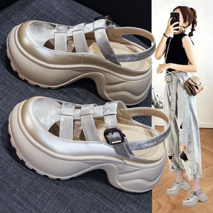 Giày Sandal Đế Dày Bao Đầu Sinh Viên Mùa Hè Nữ La Mã Giày Sandal Tăng Thông Thường Thoáng Khí Cao C