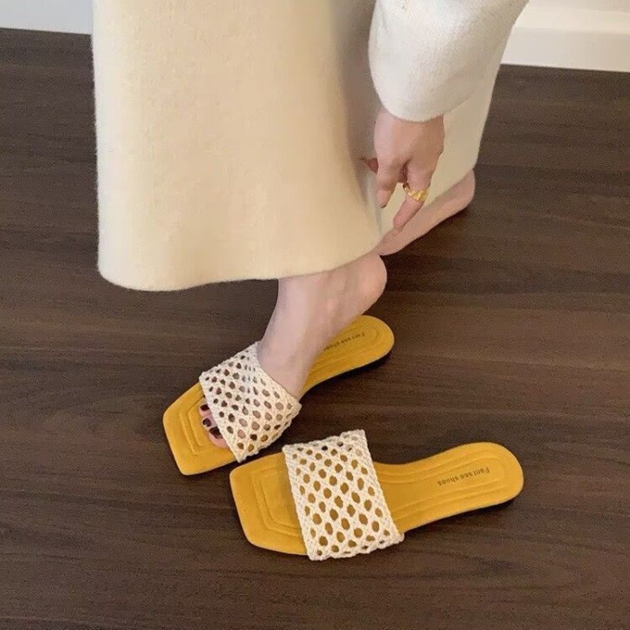 đôi sandal dệt theo phong cách nghỉ dưỡng cổ điển của Pháp dành cho nữ đi mùa hè mới dép đế bằng