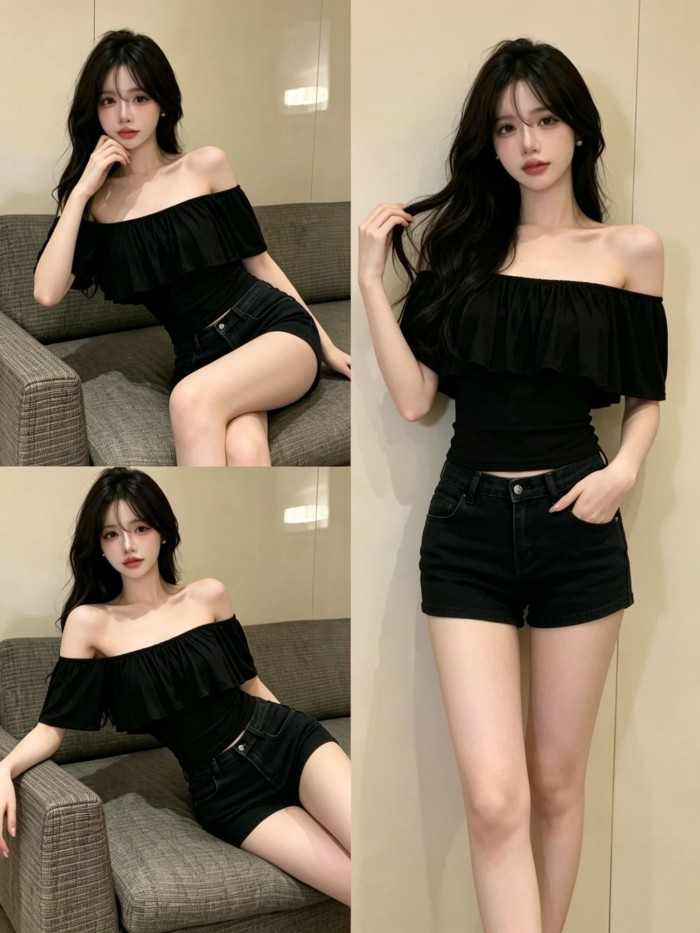 lá sen một chữ dịu dàng siêu cổ tích tay ngắn mùa hè thuần khiết dục vọng hot girl áo trễ vai gợ