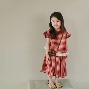 Bé Gái Bộ Đồ Mùa Hè Mới Bé Gái Nhỏ Bay Tay Kẻ Sọc Thời Trang Cá Tính Phong Cách Phương Tây 2 Bộ