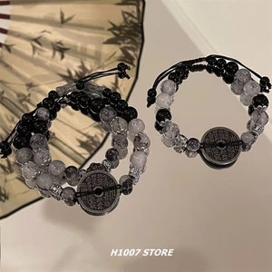 Mới Phong Cách Trung Hoa Mực Gió Núi Ma Tiền Vòng Tay Nam Thích Hợp Retro Đá Tự Nhiên Vòng Tay Cặ