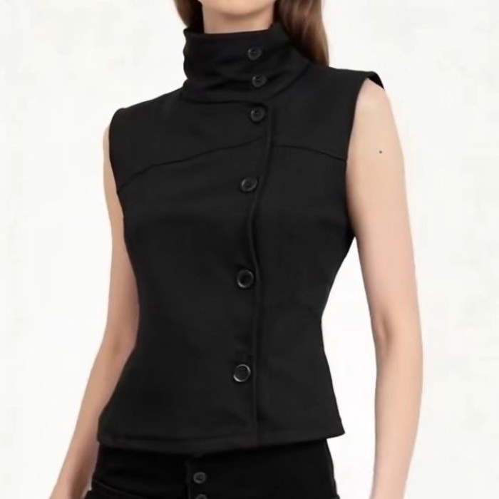 Áo vest cổ đứng dáng ôm cổ điển áo khoác vest không tay khí chất hot girl thanh lịch hàng đầu d