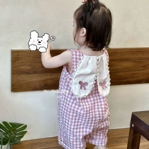 Bé Gái Quần Áo Mùa Hè Dễ Thương Kẻ Sọc Không Tay Tai Thỏ Áo Liền Quần Bé Gái Thời Trang Casual S
