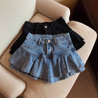 Quần culottes denim bé gái mùa hè dài vừa cho trẻ em quần culottes xếp li dài mùa hè quần áo trẻ em