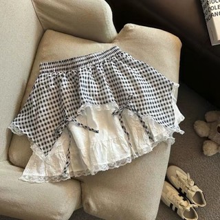 Váy ren nơ ngọt ngào nối kẻ sọc váy xòe cho nữ mùa hè lưng thun váy trẻ em cỡ vừa và lớn