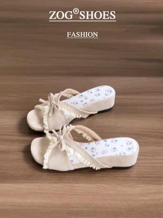 Floral Versatile Fairy Style Thick-soled Slippers For Women Summer New Style Comfortable Slip