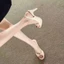 Sandal quai ngang mũi nhọn màu nude xinh xắn nhẹ nhàng cho nữ đi giày cao gót La Mã hở mũi xế