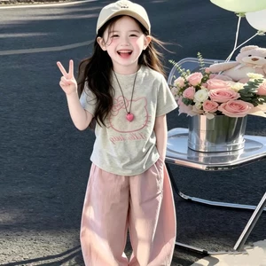 Bộ Đồ Mùa Hè Cho Bé Gái Mới Phong Cách Cho Bé Ngắn Tay Quần Hồng Bộ Hai Món Mùa Hè