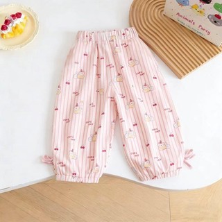 bộ đồ mới mùa hè mèo mềm mại dễ thương Áo thun in hình + đèn lồng anh đào kẻ sọc quần chống muỗi
