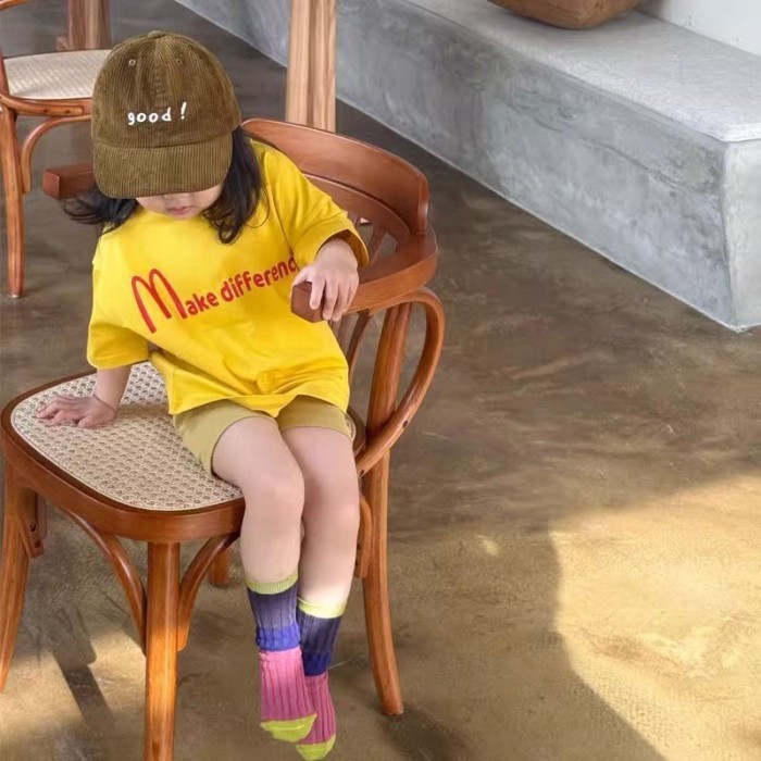Girls Short Sleeve T-shirt New Summer Clothing Children's Letter Printed Round Neck Top Casua