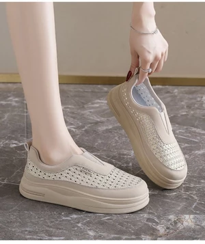 Giày lười nữ, giày trắng thoáng khí mùa hè với váy, giày thể thao và giày thể thao thông thường, gi