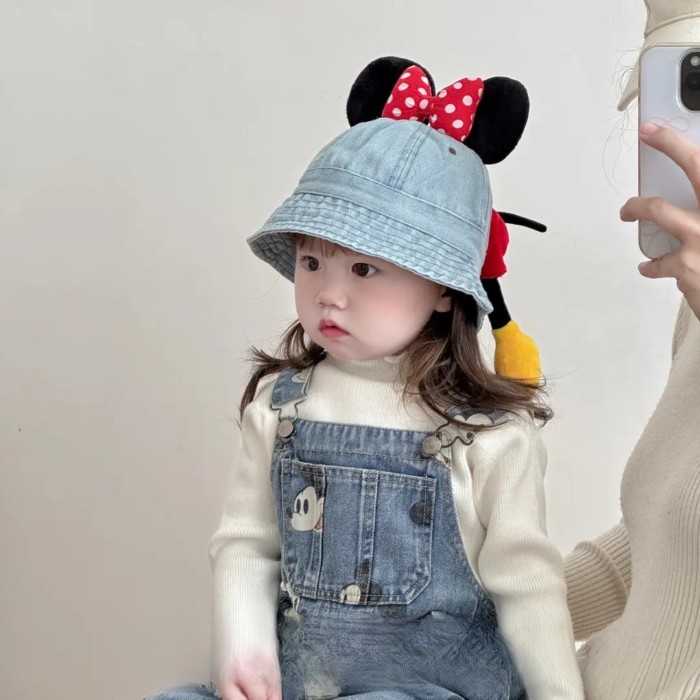 Baby Bucket Hat Spring And Autumn Cute Ear Bow Girls Sunshade Cowboy Hat Autumn And Winter Ba
