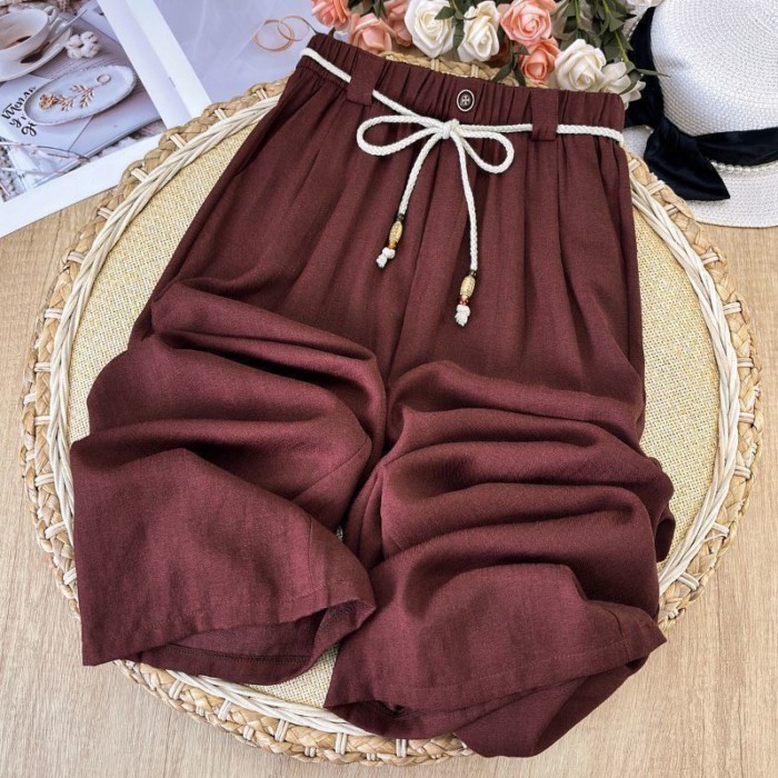 Kích Thước Lớn Màu Xanh Hải Quân Cotton Và Vải Lanh Quần Ống Rộng Mùa Hè Mới Mỏng Đa Năng Thoáng