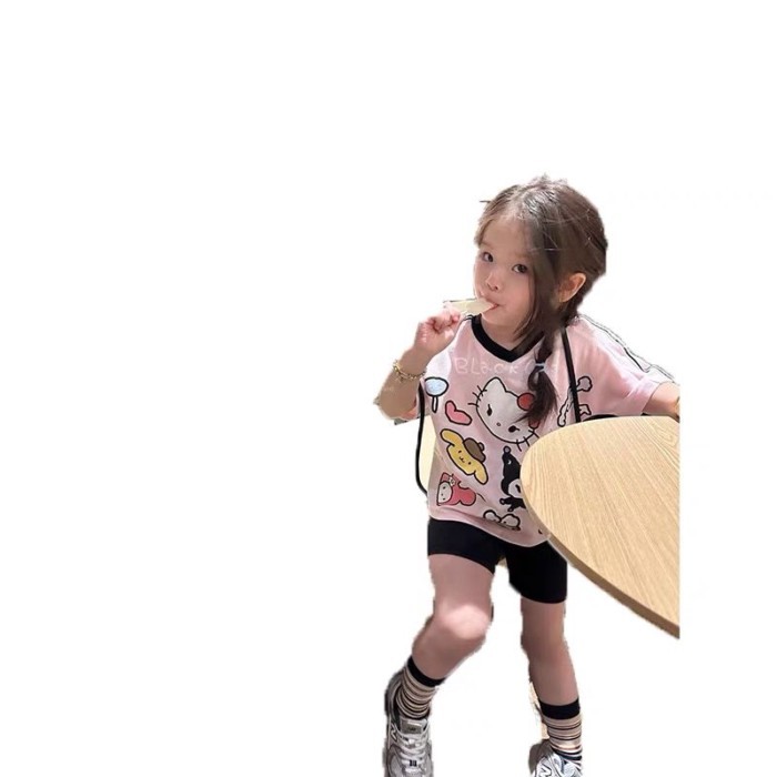 Children's Clothing Girls Simple Cute Short-sleeved T-shirt Summer Children Kt Cat Top Baby C