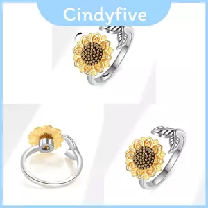 Nhẫn đồng biểu tượng hướng dương có thể điều chỉnh phù hợp cho phụ nữ Phụ kiện tay sành điệu