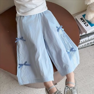 Quần dài ống rộng mỏng phong cách Hàn Quốc mùa hè phối ren nơ sành điệu quần chống muỗi đa năng