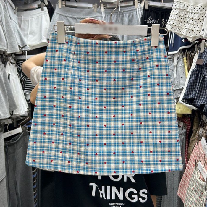 Váy tình yêu kẻ sọc retro ngọt ngào dành cho nữ váy chữ A eo cao giảm béo đa năng