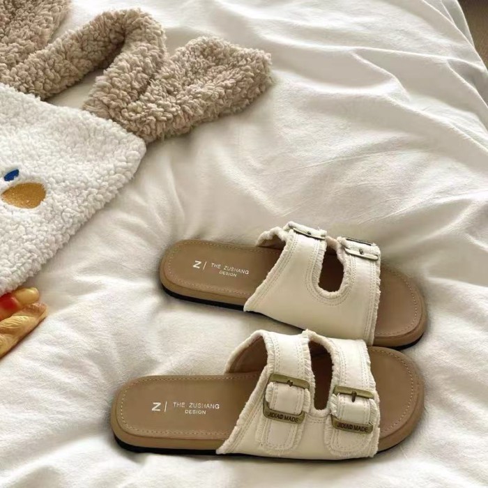 Dép Birkenstock mặc ngoài mùa hè cho nữ dép sandal đi biển đế bệt cao cấp phong cách Pháp