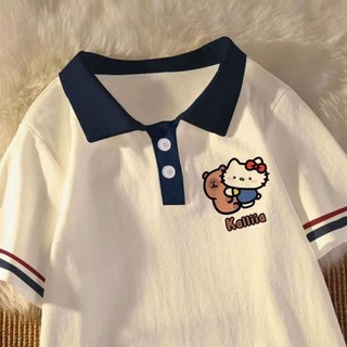 Áo Sơ Mi Polo Hoạt Hình Cho Bé Gái Mùa Hè In Hình Hello Kitty Áo Ngắn Tay Thời Trang Cho Trẻ Em